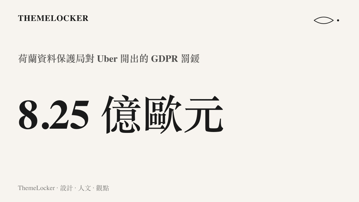 統計圖卡呈現荷蘭資料保護局依《通用資料保護條例》對 Uber 開出 8.25 億歐元罰鍰，為該條例實施以來金額第二高的處分