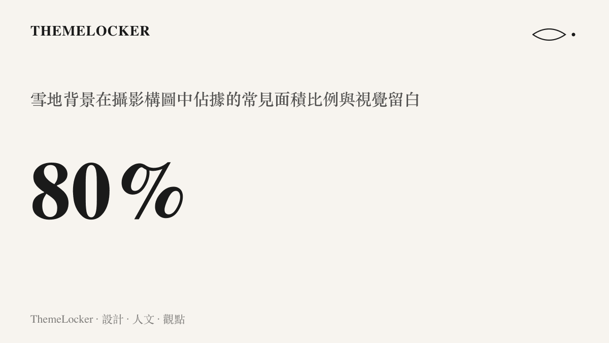 統計數據呈現雪地攝影構圖中白色背景平均佔據百分之八十的畫面面積，說明極端環境下的視覺留白比例