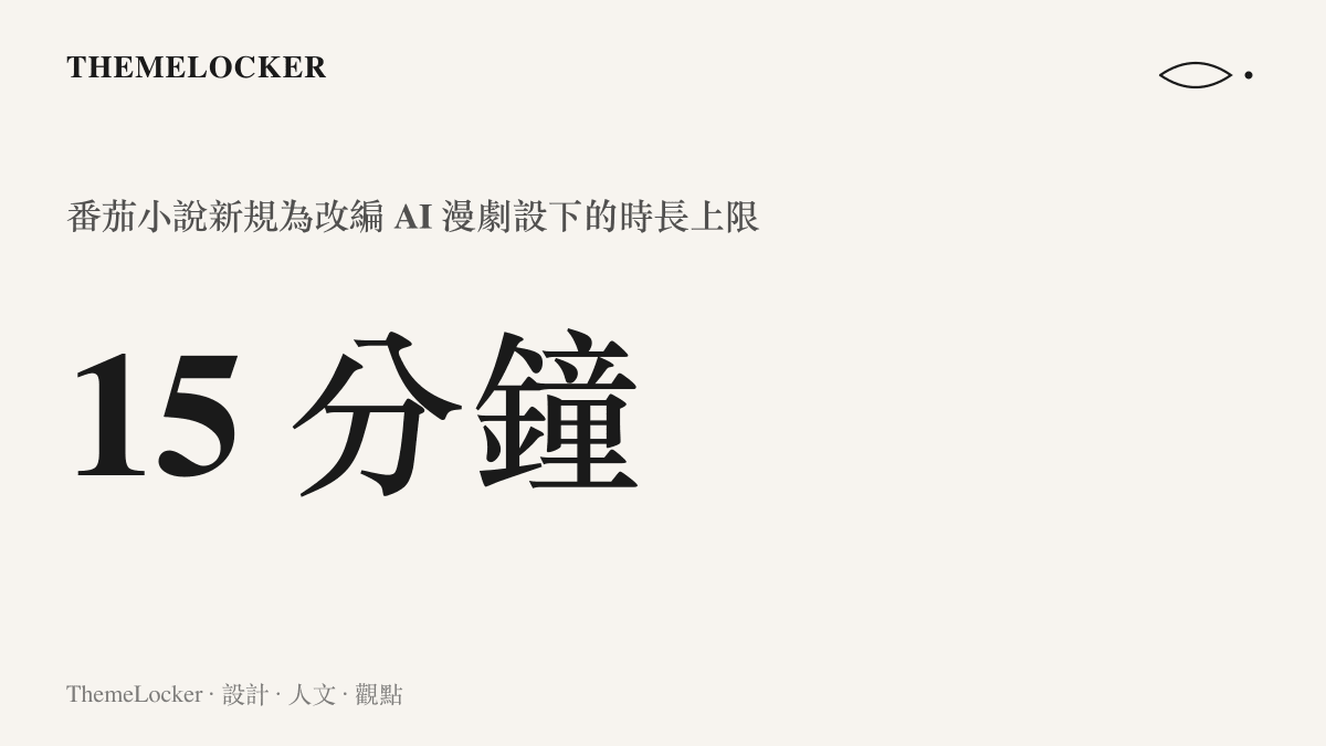 統計圖卡呈現番茄小說新規為改編 AI 漫劇設下的十五分鐘時長上限，這條紅線讓大量連載作品提前完結