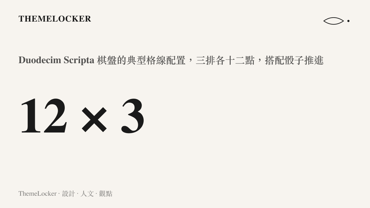 Duodecim Scripta 棋盤格線配置示意圖卡，三排十二點的典型結構