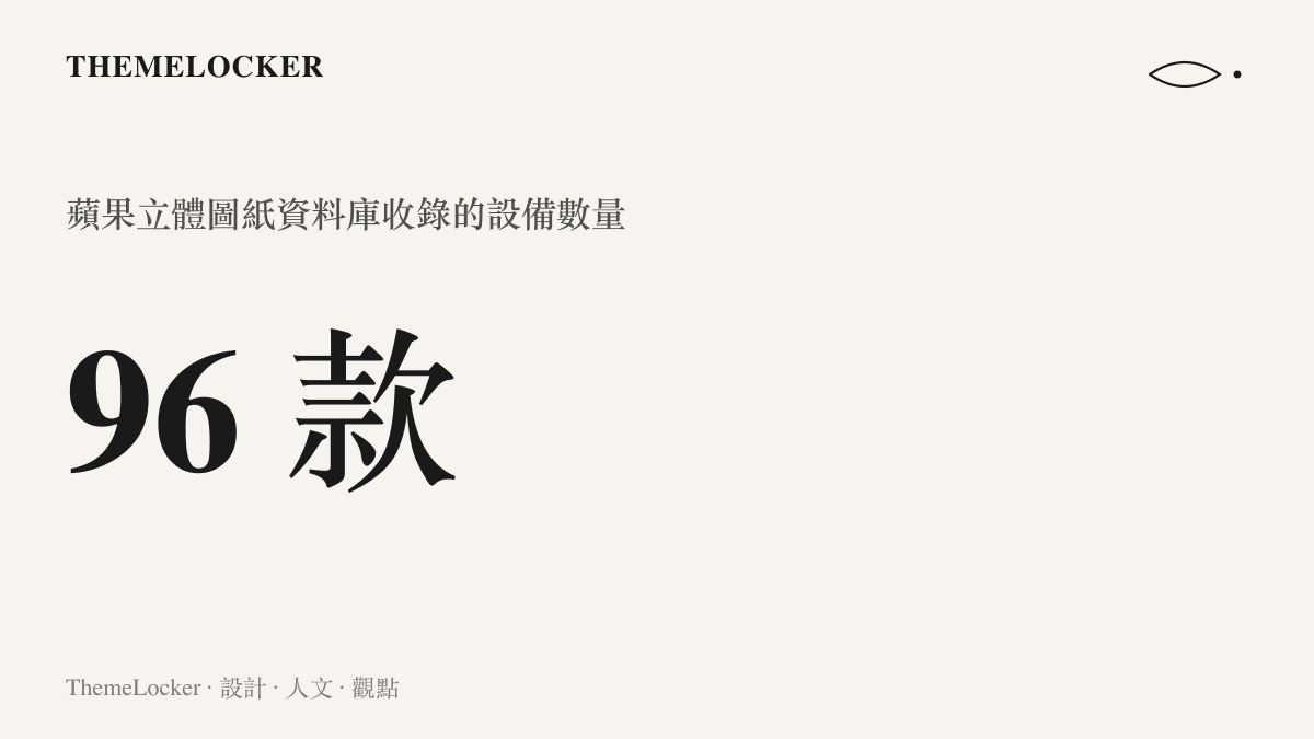 統計數據圖卡呈現蘋果開發者網站立體圖紙資源庫已收錄 96 款設備的技術圖紙
