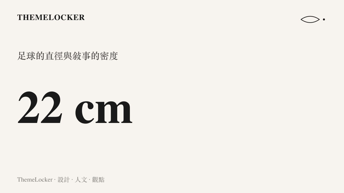 一張呈現足球直徑數值為二十二公分的統計圖卡，對比其在寬闊球場上承載的巨大敘事密度與情感重量