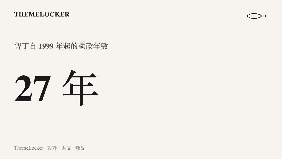 統計圖卡呈現普丁自 1999 年起累積二十七年的執政年數，與詞條中七十四歲的年齡欄形成兩種時間刻度的對照
