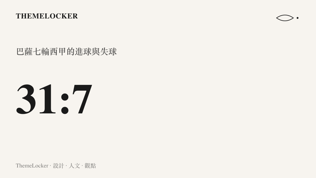 統計圖卡呈現巴塞隆納七輪西甲攻進31球、僅失7球的進球與失球對比，攻守兩端的數字落差懸殊