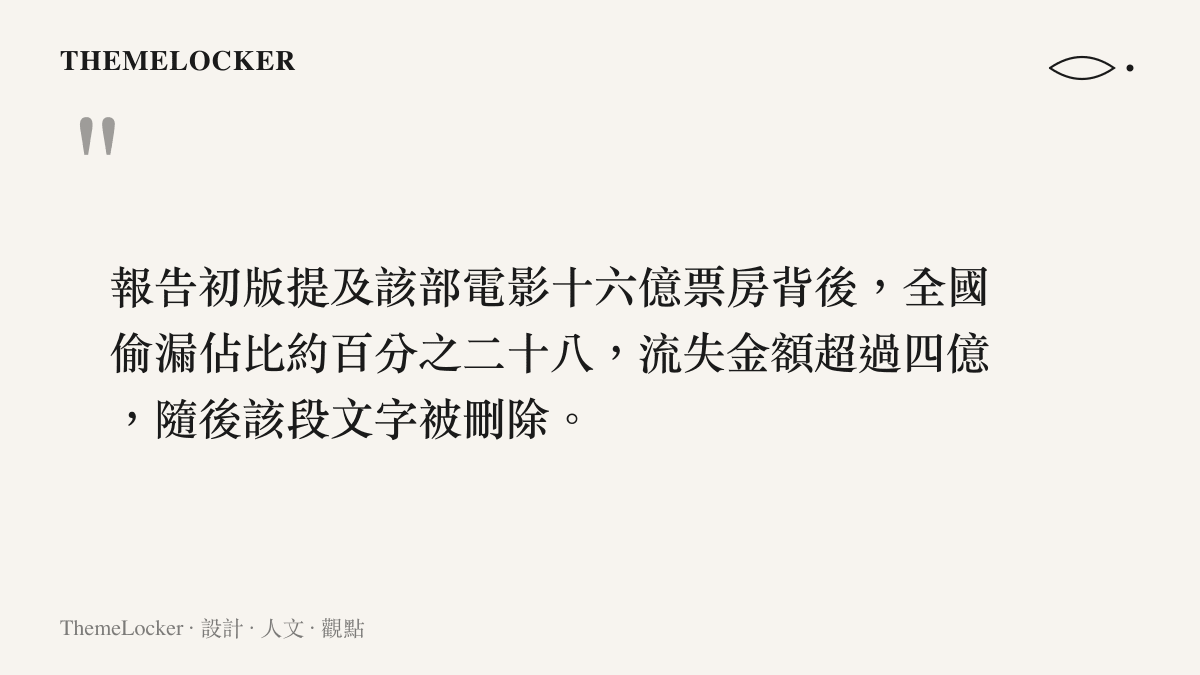 引述圖卡呈現一份數據報告中關於票房流失比例與金額的具體數字及其被刪除的狀態