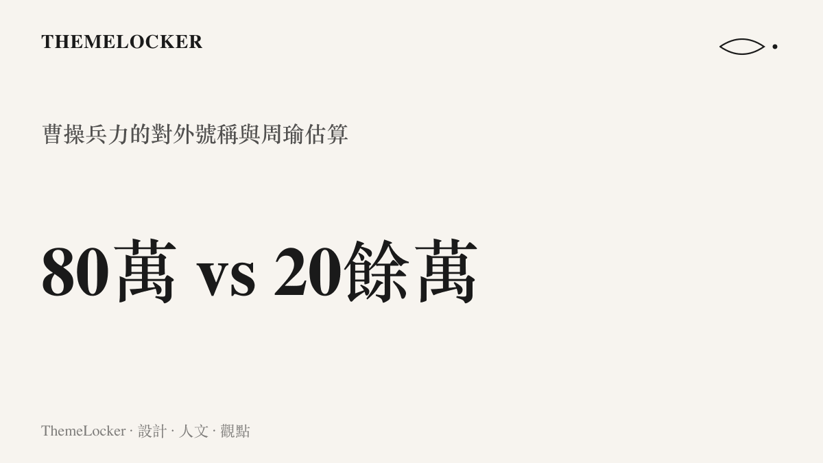 統計圖卡比較曹操對外號稱的八十萬水軍與周瑜估算的二十餘萬實際兵力，並標出孫劉聯軍約五萬的參戰規模