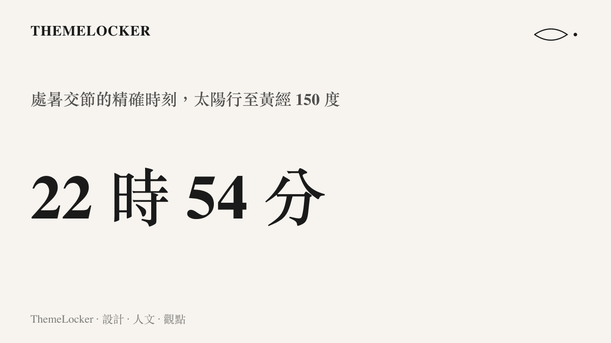統計圖卡呈現處暑交節時刻精確至晚間 22 時 54 分，此時太陽到達黃經 150 度的位置