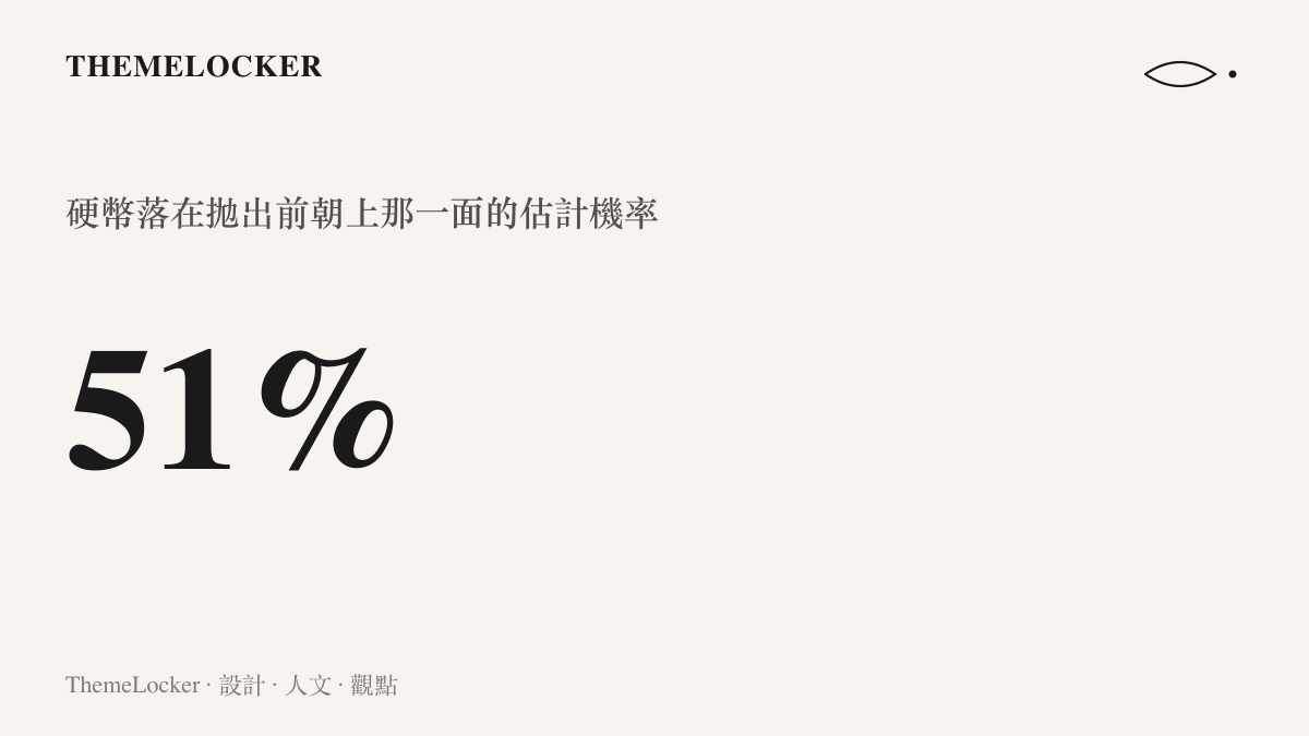 統計圖卡呈現戴康尼斯團隊估算硬幣約有五成一的機率落在拋出前朝上的那一面