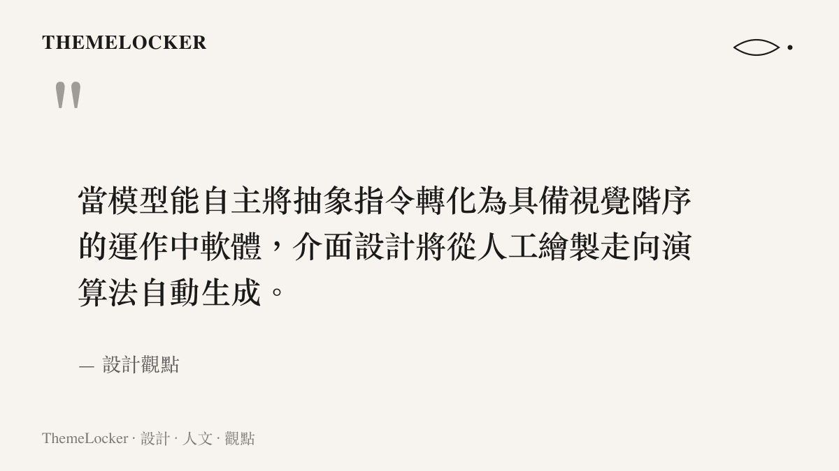 當模型能自主將抽象指令轉化為具備視覺階序的運作中軟體，介面設計將從人工繪製走向演算法自動生成。