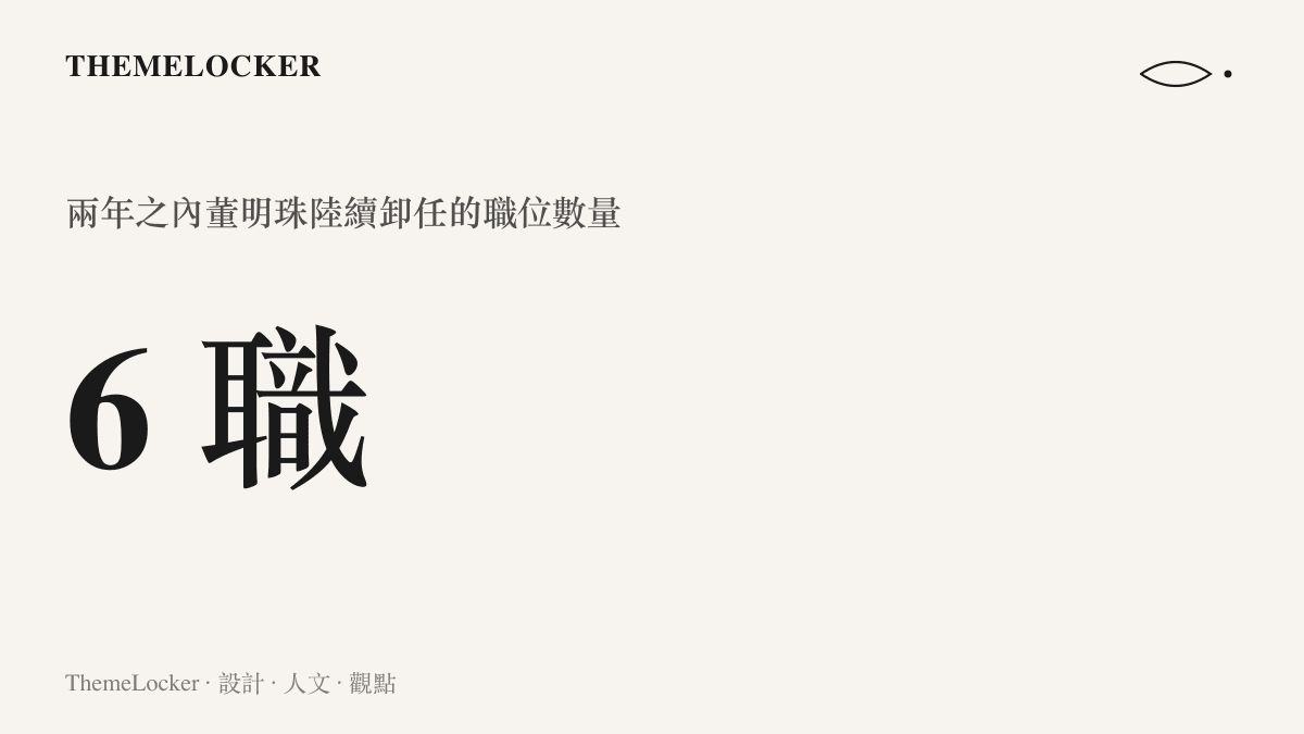 統計圖卡呈現董明珠在兩年之內陸續卸任的職位總數為六個，涵蓋總裁與多家子公司職務