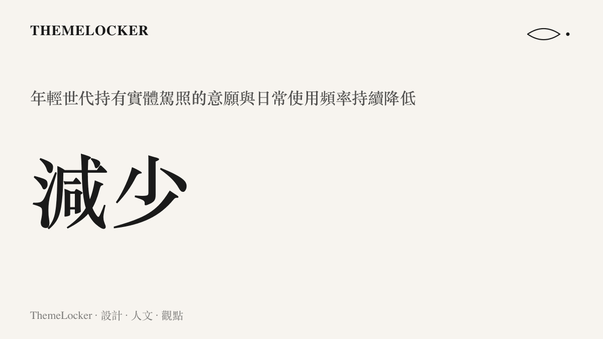 統計數據圖卡呈現年輕世代持有實體駕照的意願與日常使用頻率雙雙下降的趨勢