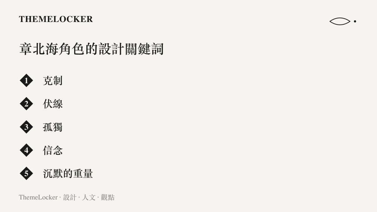 列舉章北海角色設計核心關鍵詞的繁中清單圖卡