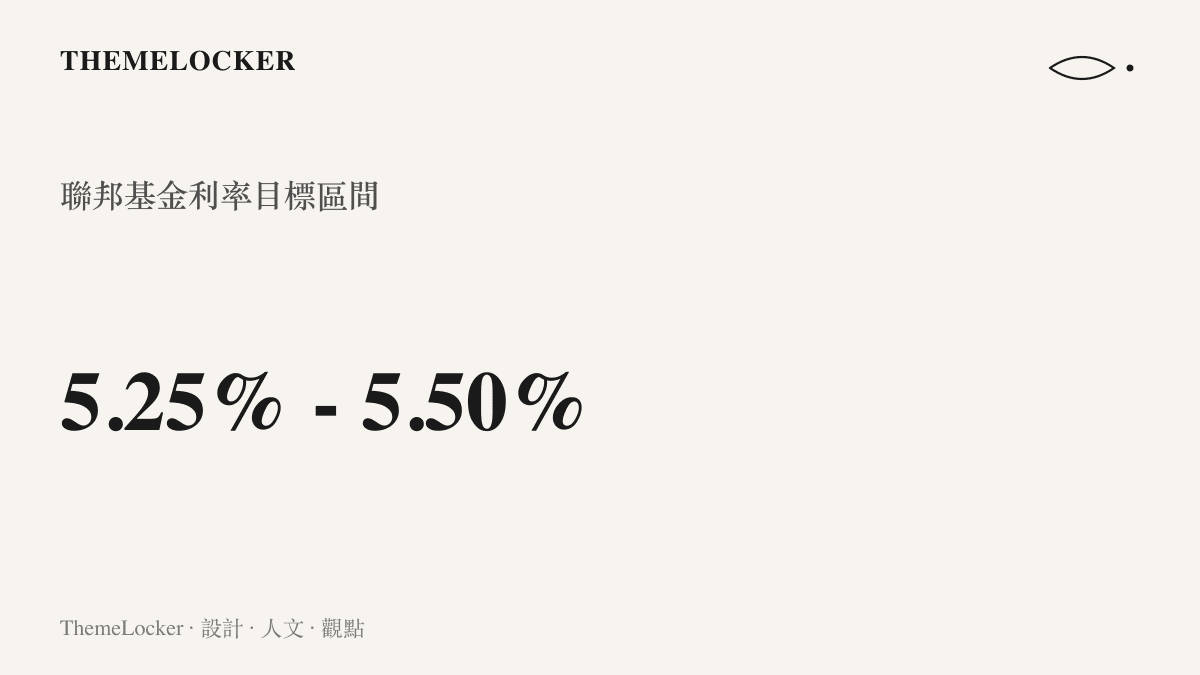 深色背景的統計圖卡，呈現美國聯邦基金利率維持在百分之五點二五至五點五零的目標區間數值