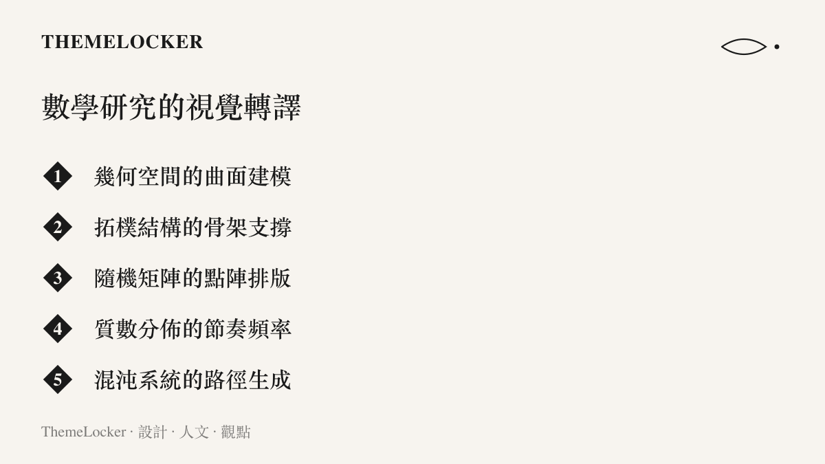 將抽象數學理論轉化為曲面建模與點陣排版等視覺設計元素的清單