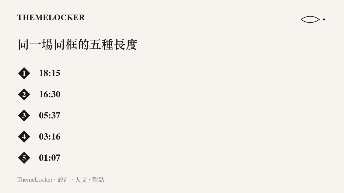 同一場管澤元與Bin的會面被切成十八分十五秒、十六分半、五分三十七秒、三分十六秒與一分零七秒等五種時長規格