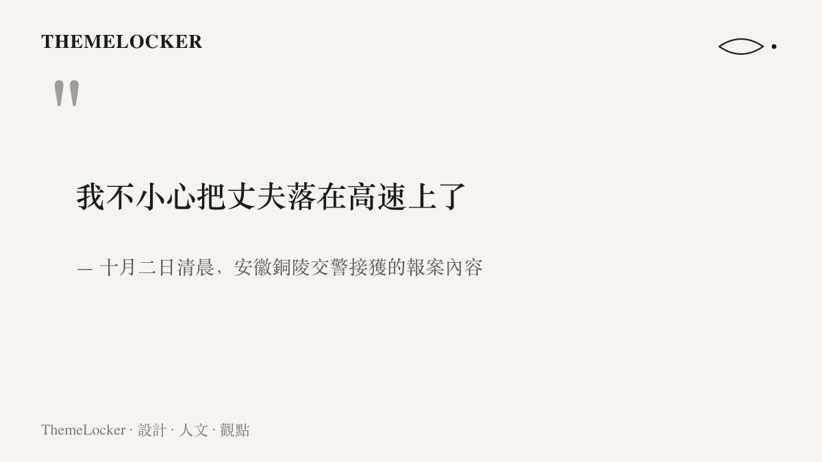 引述安徽銅陵高速遺落事件裡，妻子致電交警報案時說出自己不小心把丈夫留在高速公路上的那句話