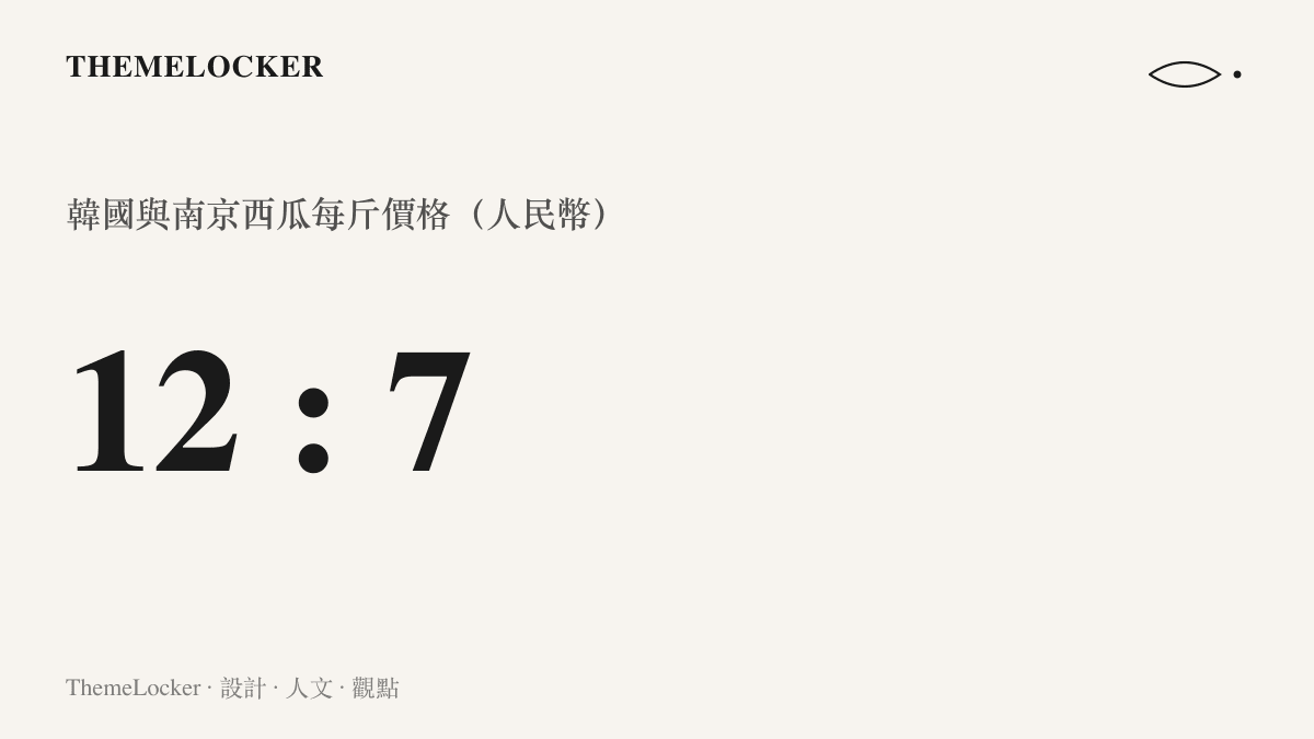 圖卡以 12 比 7 呈現韓國與南京西瓜每斤人民幣價格的對比，韓國約十二元，南京約七元。