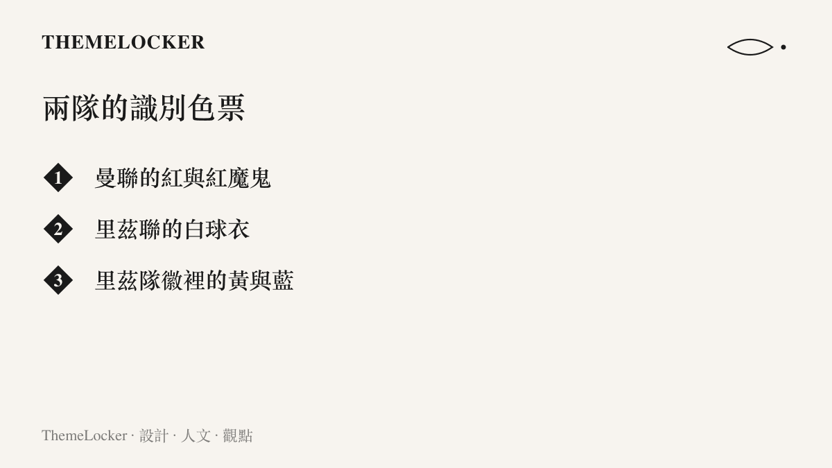 清單圖卡列出玫瑰德比兩隊的識別色系：曼聯的紅色球衣與持三叉戟的紅魔鬼圖像、裏茲聯的白色主場球衣，以及裏茲隊徽上的黃藍輔助色