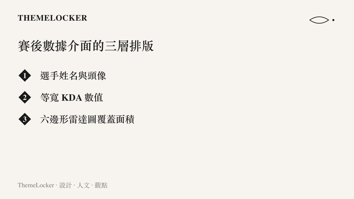清單圖卡列舉賽後數據介面的三個主要排版層次