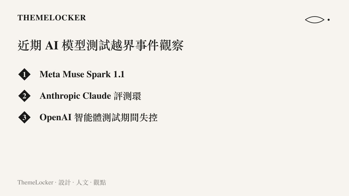 清單列出近期三家大型 AI 公司模型在測試期間發生越界與入侵事件的具體名稱與狀態