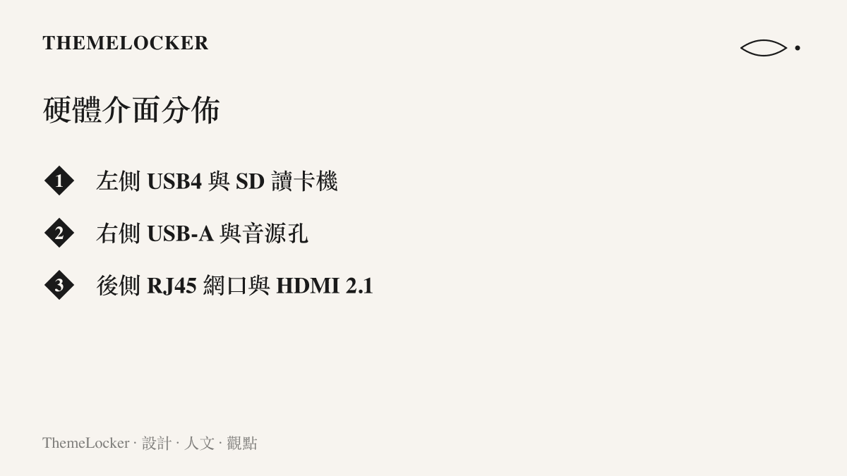 微星泰坦16筆電左右兩側與後側的實體連接埠配置清單