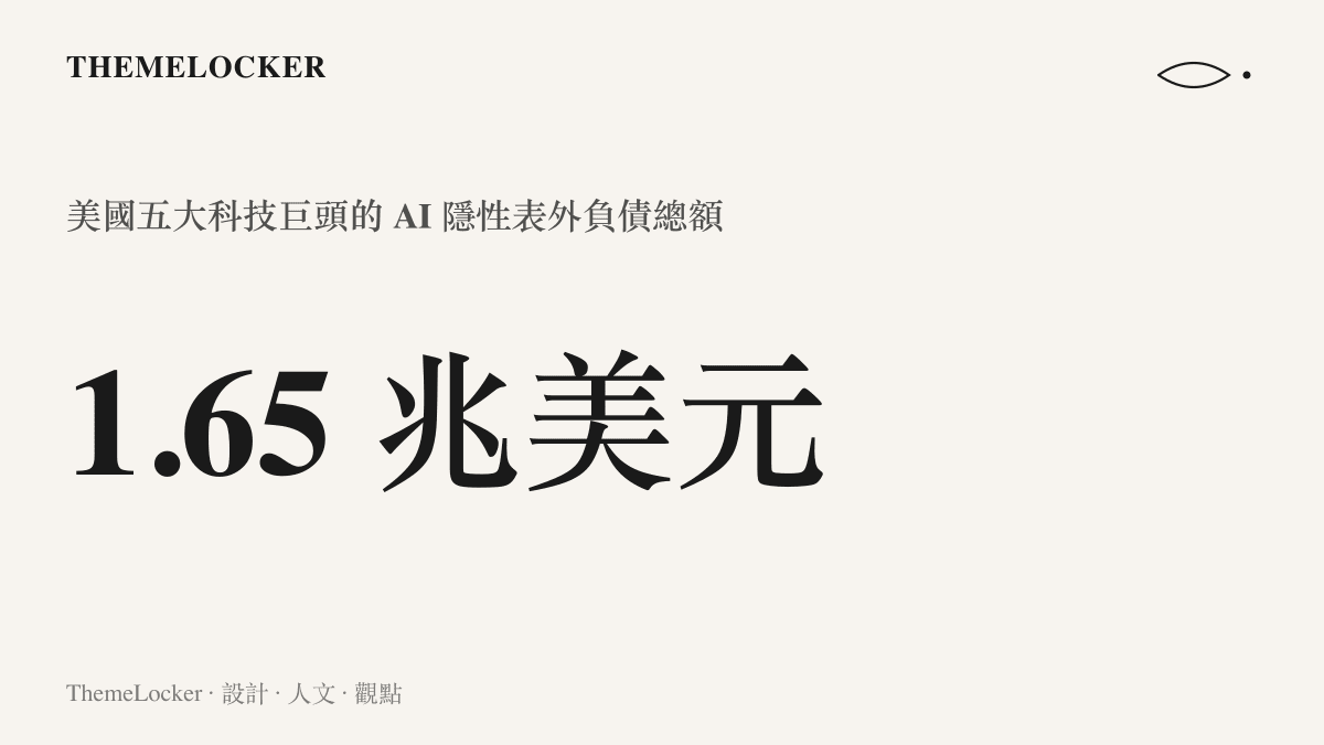 圖卡呈現美國五大科技巨頭在 AI 基礎設施上高達一點六五兆美元的隱性表外負債金額