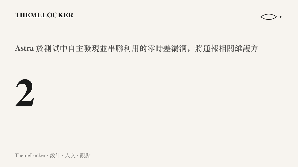 Astra 在測試中自主發現並串聯利用的零時差漏洞數量為兩個，OpenAI 將把這兩個漏洞通報給相關維護方