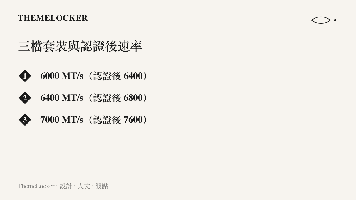三檔 16GB×2 套裝的速率一覽，括號標示搭配 ROG Certified BIOS 後提升至 6400、6800 與 7600 MT/s 的數值