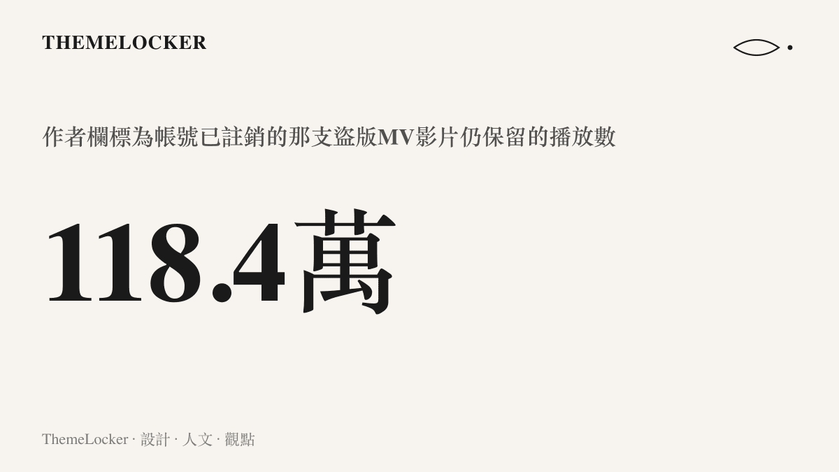 統計圖卡呈現一支作者欄標註帳號已註銷的盜版MV影片，仍留有一百一十八點四萬次播放