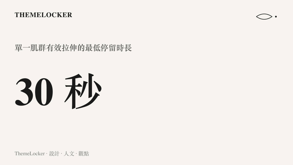統計圖卡呈現單一肌羣的有效拉伸至少需要停留三十秒，低於十秒的拉伸效果有限