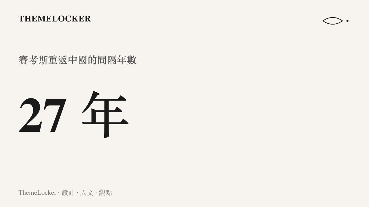 統計圖卡呈現賽考斯相隔二十七年重返中國的時間跨度，從一九九九年赴洛陽任教到再次降落北京首都機場