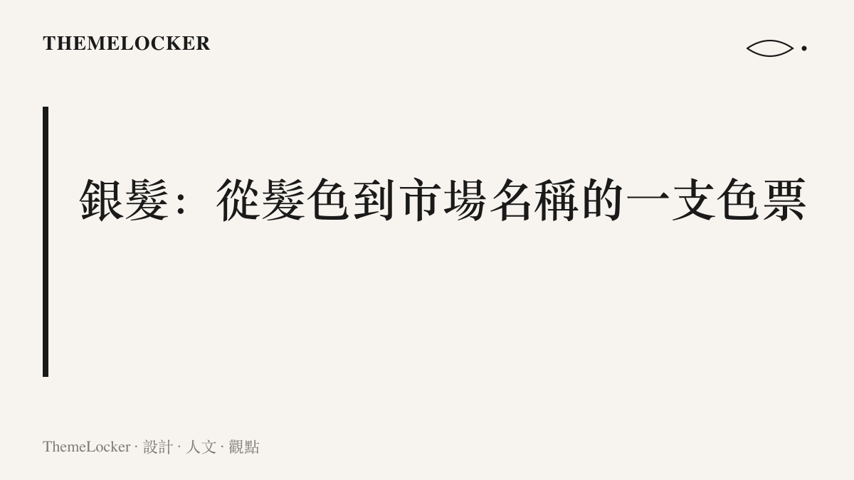 圖卡說明銀髮一詞如何從形容頭髮顏色的金屬色票，轉變為替整個高齡市場命名的產業分類詞
