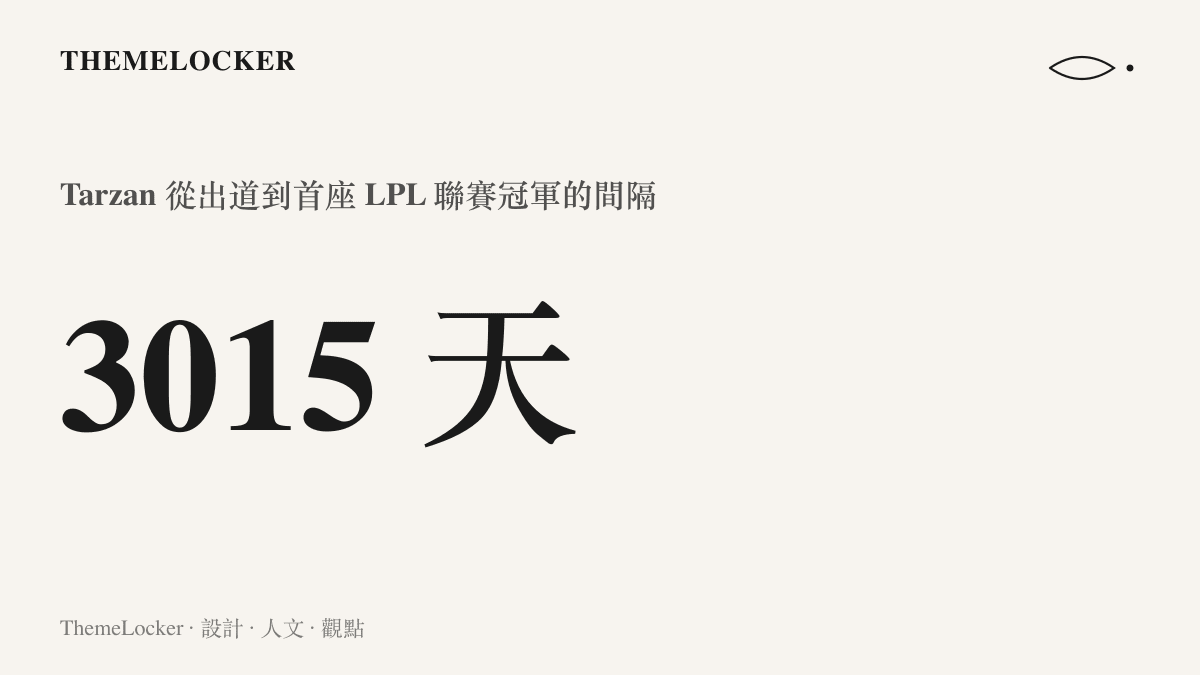 統計圖卡呈現 Tarzan 從職業生涯出道到首座 LPL 聯賽冠軍之間相隔 3015 天的等待長度