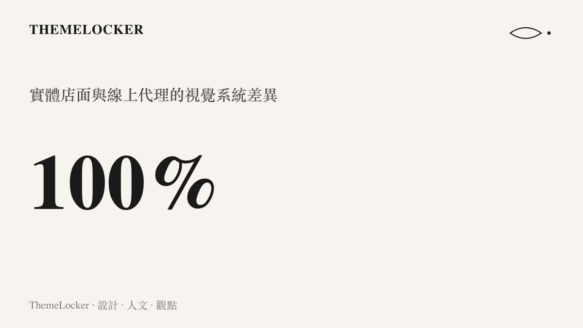 對比數據圖卡呈現線上代理店與官方直營店在促銷排版與品牌識別比例上的視覺差異
