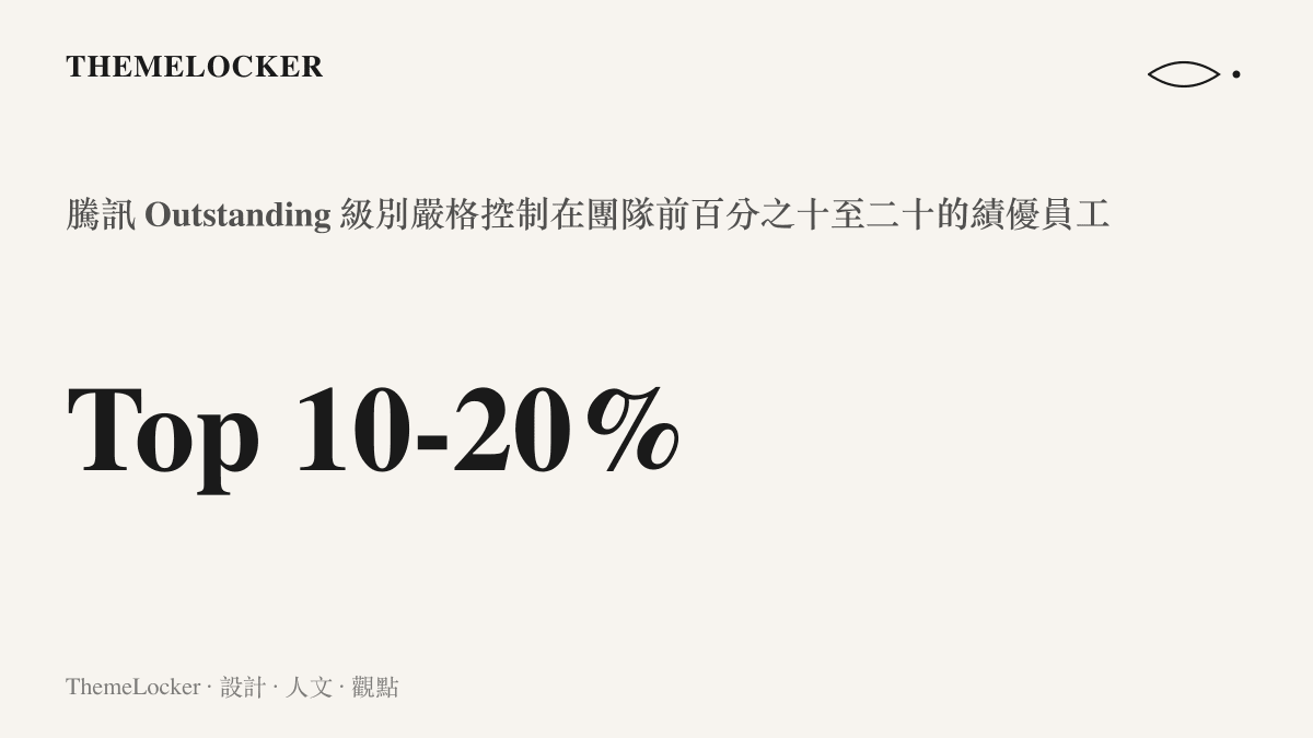 騰訊績效評級中 Outstanding 級別對應團隊前百分之十至二十的績優員工比例統計
