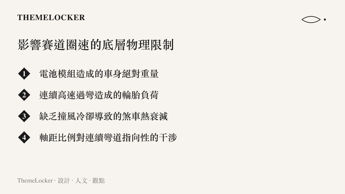 列舉影響特斯拉等電動車在賽道上單圈成績的四大底層物理限制與底盤設計盲區