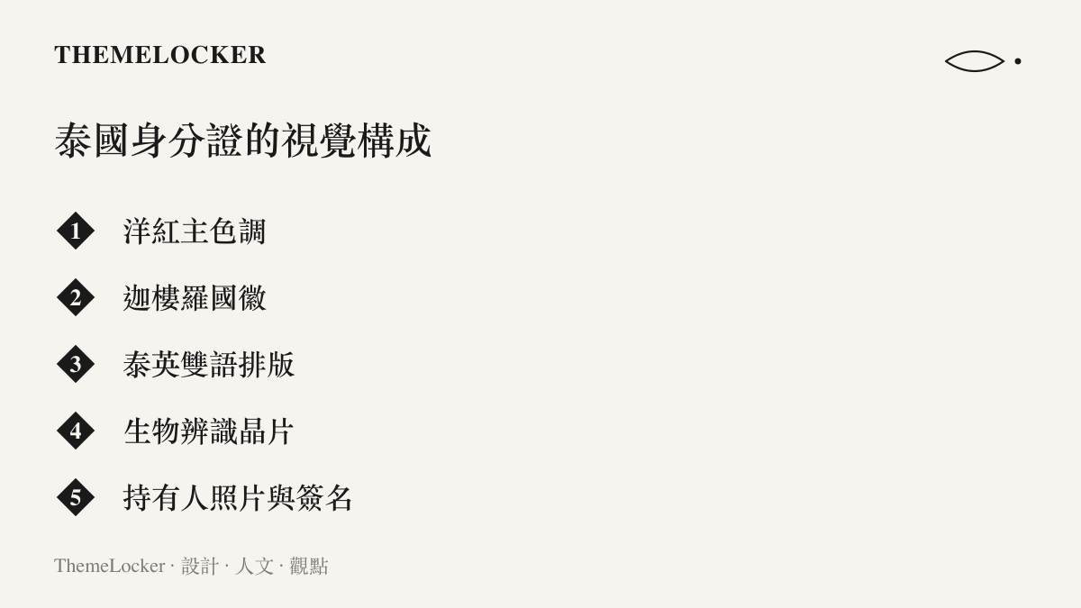 泰國國民身分證主要視覺構成元素的設計清單圖卡