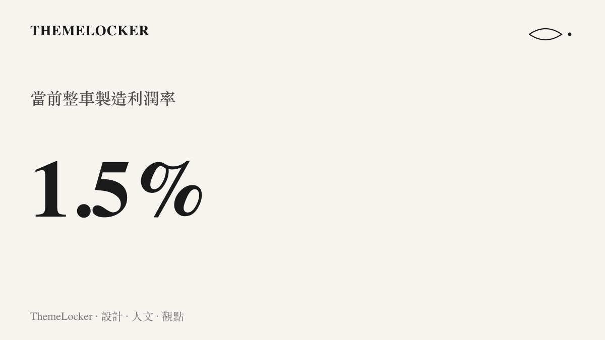 一輛售價十萬元的新車其製造利潤率低至百分之一點五的示意圖