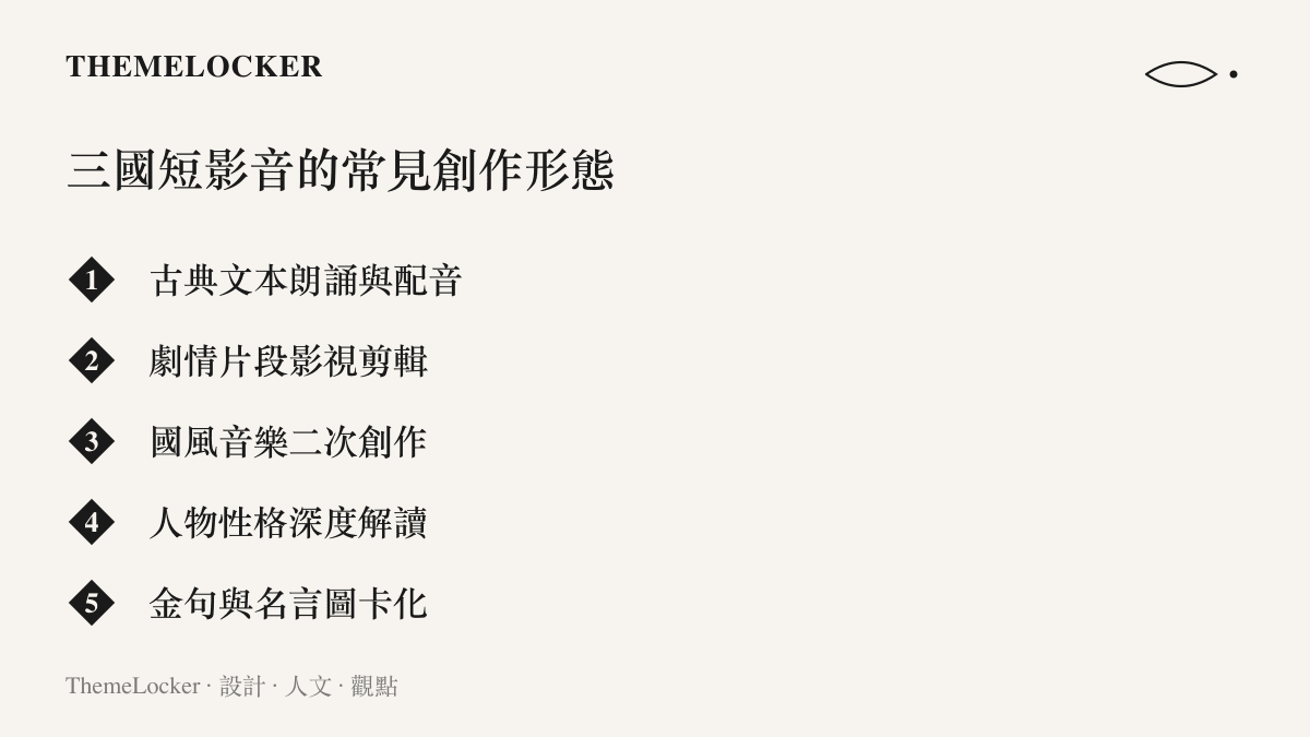 列舉三國主題短影音常見創作類型的清單圖卡