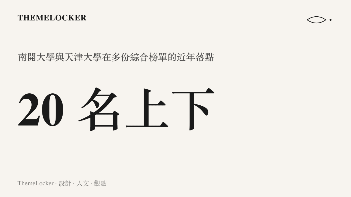 統計圖卡呈現天津兩所 985 大學在綜合排行榜上約落在第二十名上下的位次區間