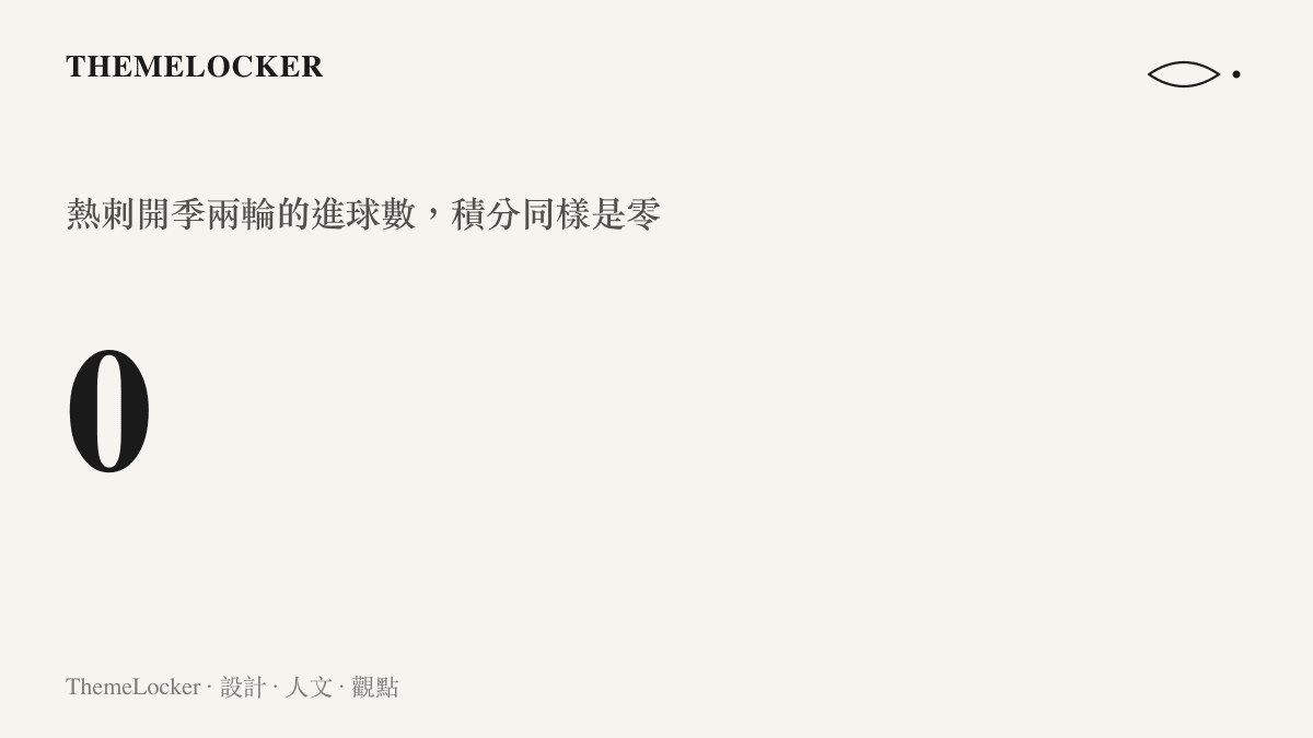 統計圖卡呈現熱刺開季兩輪合計進球數為零、積分同為零的賽季開局數字