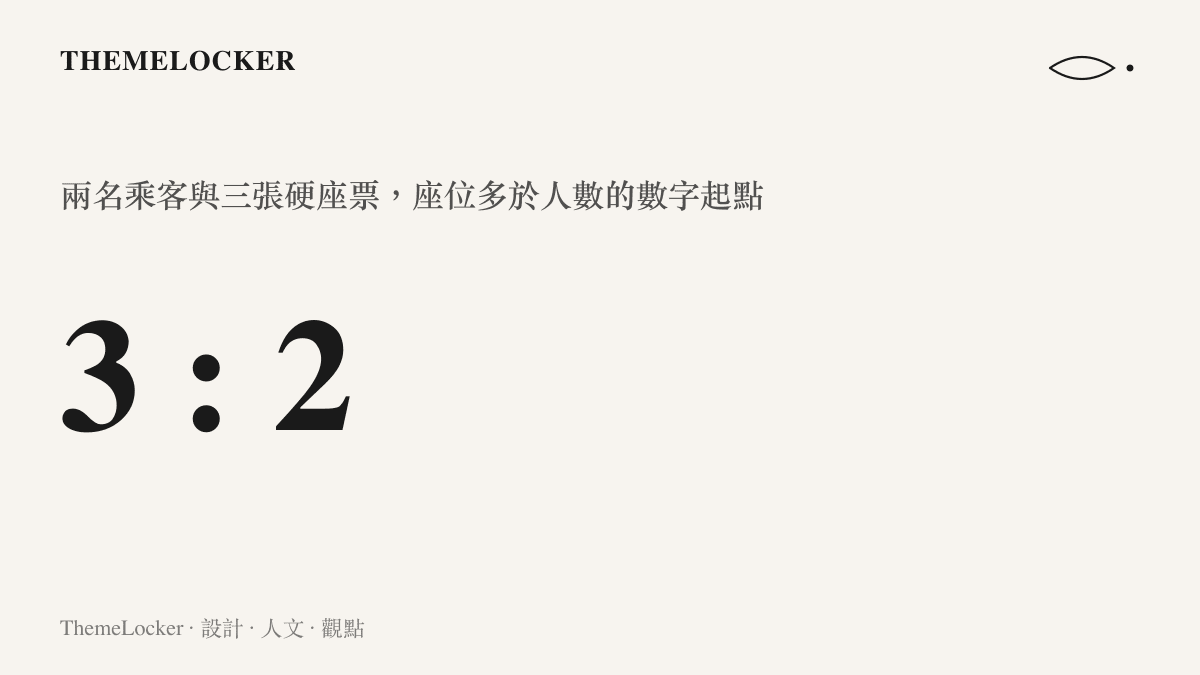 統計圖卡呈現兩名乘客買下三張硬座票，座位數與乘車人數形成三比二的比例