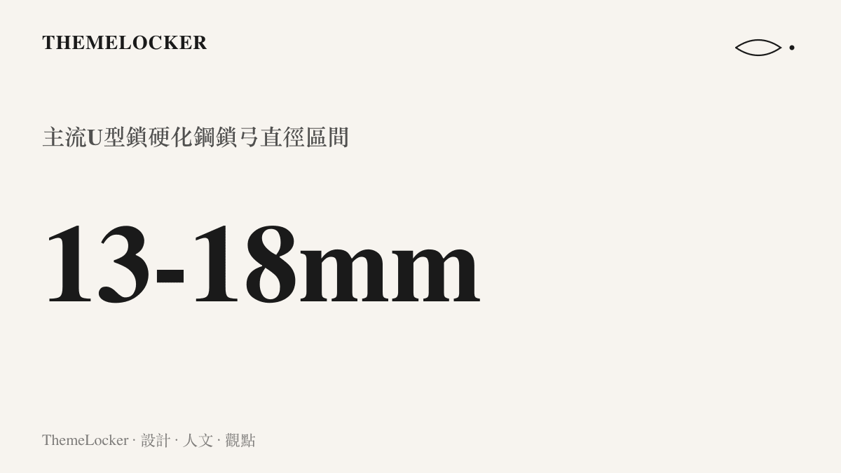 統計圖卡呈現主流U型鎖的硬化鋼鎖弓直徑多落在十三至十八公釐之間
