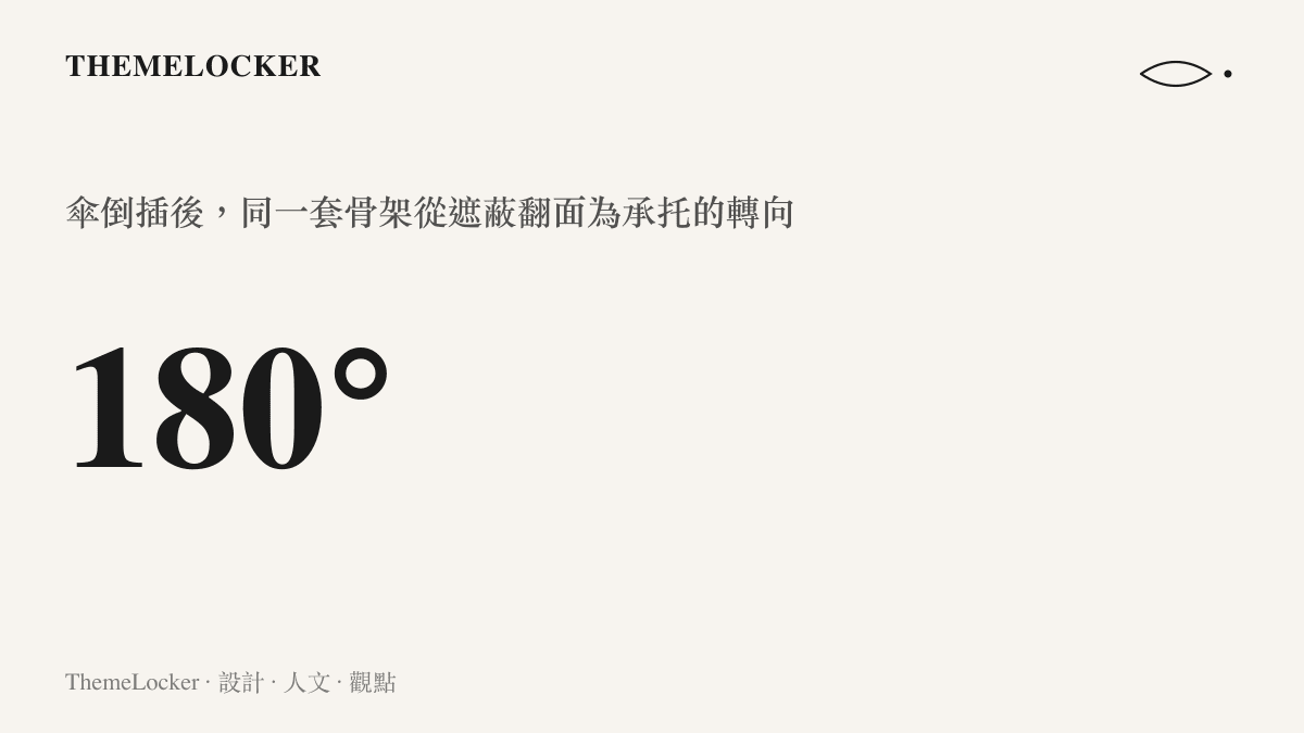 雨傘倒插成為手機支架的結構翻轉示意，傘骨由向上撐開轉為向下底座