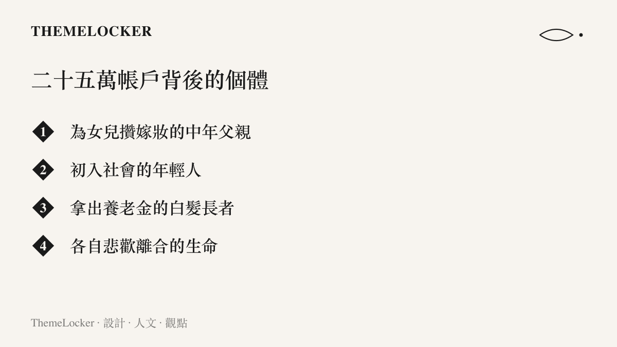 一張繁中清單圖，列舉退市踩雷散戶的三種真實面貌，呈現二十五萬個交易帳戶背後各自悲歡離合的生命個體與家庭柴米油鹽。
