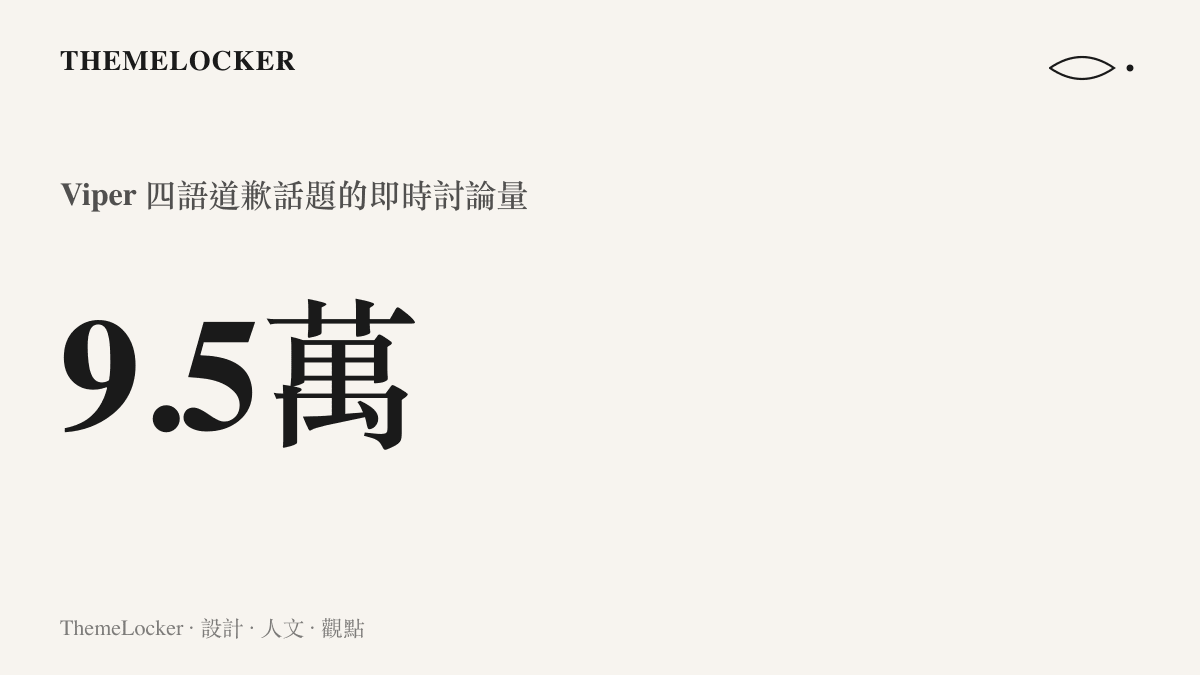 統計數據圖卡呈現 Viper 四語道歉話題在貼吧累積九點五萬則即時討論的熱度規模