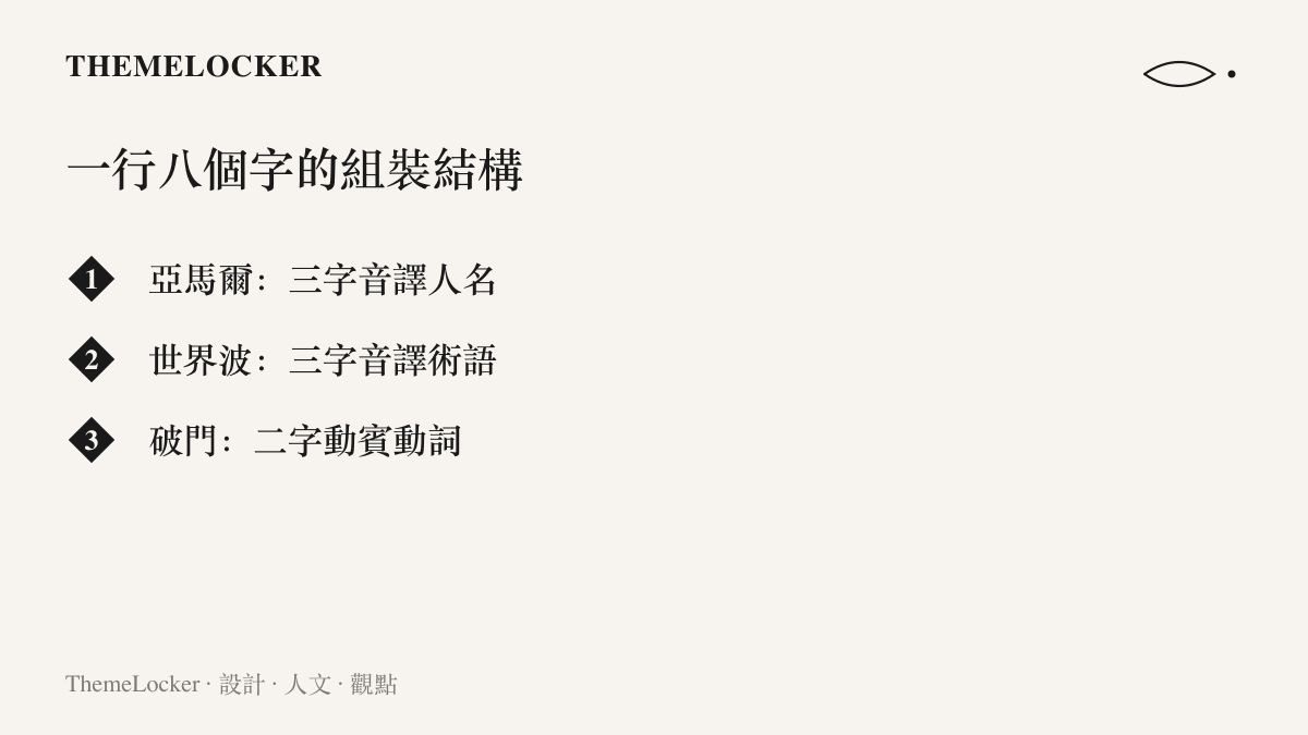 圖卡將熱搜詞條亞馬爾世界波破門拆解為三個部件，分別標示三字人名、三字音譯術語與二字動詞的組裝結構